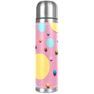 yellow circular frames with colorful candies vacuum insulated water bottle stainless steel thermos flask travel mug coffee cup double walled 17 oz