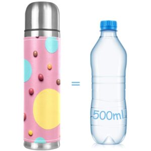 Yellow Circular Frames with Colorful Candies Vacuum Insulated Water Bottle Stainless Steel Thermos Flask Travel Mug Coffee Cup Double Walled 17 OZ