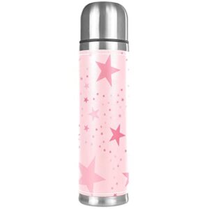 stars pink stainless steel water bottle leak-proof, double walled vacuum insulated flask thermos cup travel mug 17 oz
