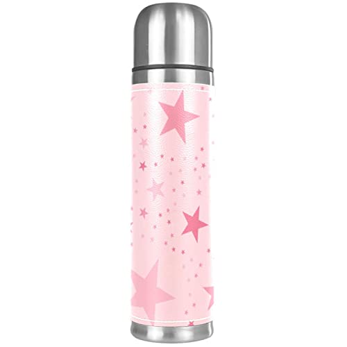 Stars Pink Stainless Steel Water Bottle Leak-Proof, Double Walled Vacuum Insulated Flask Thermos Cup Travel Mug 17 OZ