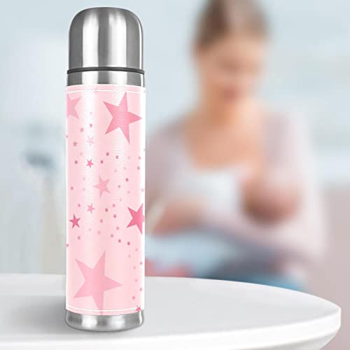 Stars Pink Stainless Steel Water Bottle Leak-Proof, Double Walled Vacuum Insulated Flask Thermos Cup Travel Mug 17 OZ