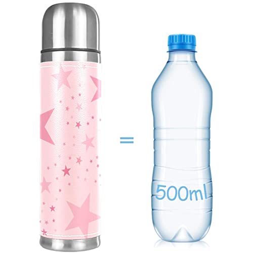 Stars Pink Stainless Steel Water Bottle Leak-Proof, Double Walled Vacuum Insulated Flask Thermos Cup Travel Mug 17 OZ
