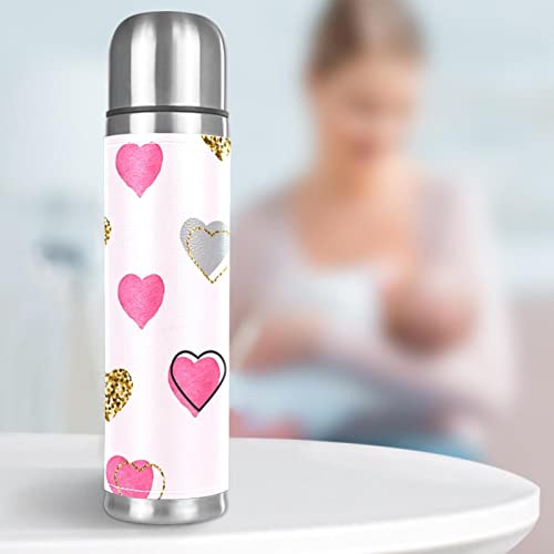 Heart Vacuum Insulated Water Bottle Stainless Steel Thermos Flask Travel Mug Coffee Cup Double Walled 17 OZ