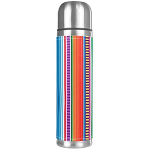 colorful boho stripe colorful stainless steel coffee thermos, double walled insulated water bottle for outdoor sports, office, car (17 oz/500ml)