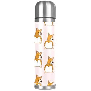 cute funny corgi dog puppy stainless steel water bottle leak-proof, double walled vacuum insulated flask thermos cup travel mug 17 oz