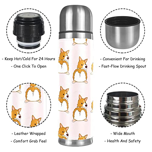 Cute Funny Corgi Dog Puppy Stainless Steel Water Bottle Leak-Proof, Double Walled Vacuum Insulated Flask Thermos Cup Travel Mug 17 OZ