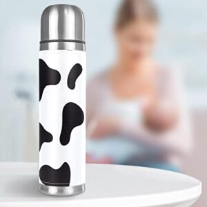 Cow Black White Stainless Steel Water Bottle, Leak-Proof Travel Thermos Mug, Double Walled Vacuum Insulated Flask 17 OZ