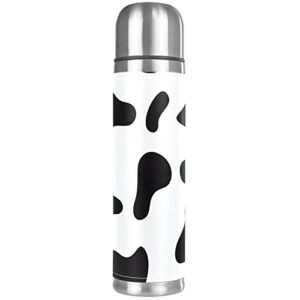 cow black white stainless steel water bottle, leak-proof travel thermos mug, double walled vacuum insulated flask 17 oz