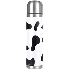 Cow Black White Stainless Steel Water Bottle, Leak-Proof Travel Thermos Mug, Double Walled Vacuum Insulated Flask 17 OZ