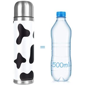 Cow Black White Stainless Steel Water Bottle, Leak-Proof Travel Thermos Mug, Double Walled Vacuum Insulated Flask 17 OZ