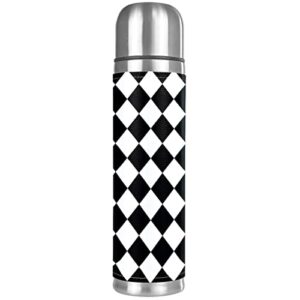 black white plaid vacuum insulated stainless steel water bottle, double walled travel thermos coffee mug 17 oz for school office