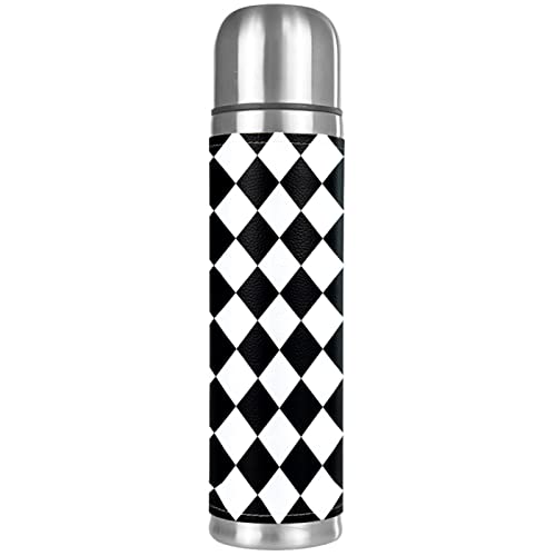 Black White Plaid Vacuum Insulated Stainless Steel Water Bottle, Double Walled Travel Thermos Coffee Mug 17 OZ for School Office