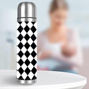 Black White Plaid Vacuum Insulated Stainless Steel Water Bottle, Double Walled Travel Thermos Coffee Mug 17 OZ for School Office