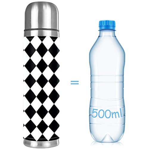 Black White Plaid Vacuum Insulated Stainless Steel Water Bottle, Double Walled Travel Thermos Coffee Mug 17 OZ for School Office