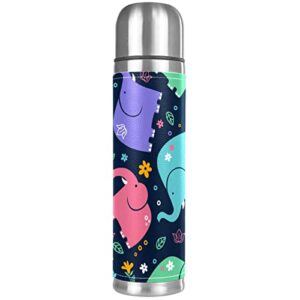 colorful cute elephants stainless steel water bottle leak-proof, double walled vacuum insulated flask thermos cup travel mug 17 oz