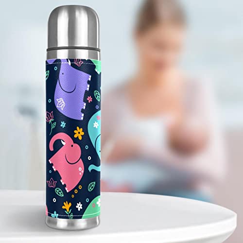 Colorful Cute Elephants Stainless Steel Water Bottle Leak-Proof, Double Walled Vacuum Insulated Flask Thermos Cup Travel Mug 17 OZ