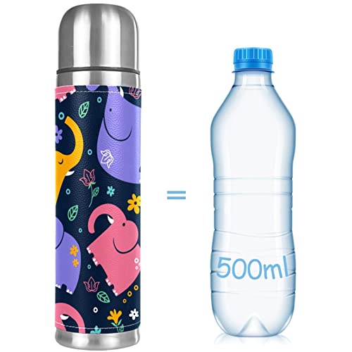 Colorful Cute Elephants Stainless Steel Water Bottle Leak-Proof, Double Walled Vacuum Insulated Flask Thermos Cup Travel Mug 17 OZ
