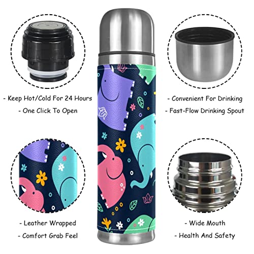 Colorful Cute Elephants Stainless Steel Water Bottle Leak-Proof, Double Walled Vacuum Insulated Flask Thermos Cup Travel Mug 17 OZ