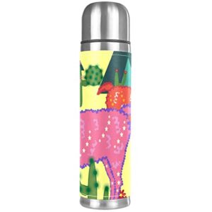 alpaca llama cactus stainless steel water bottle leak-proof, double walled vacuum insulated flask thermos cup travel mug 17 oz