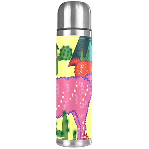 Alpaca Llama Cactus Stainless Steel Water Bottle Leak-Proof, Double Walled Vacuum Insulated Flask Thermos Cup Travel Mug 17 OZ