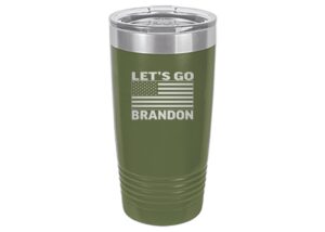 rogue river tactical funny let's go brandon 20 ounce large stainless steel travel tumbler mug cup great gag gift (green)
