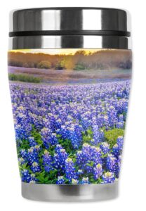 mugzie 10 ounce mini stainless steel travel mug with wetsuit cover - blue bonnets