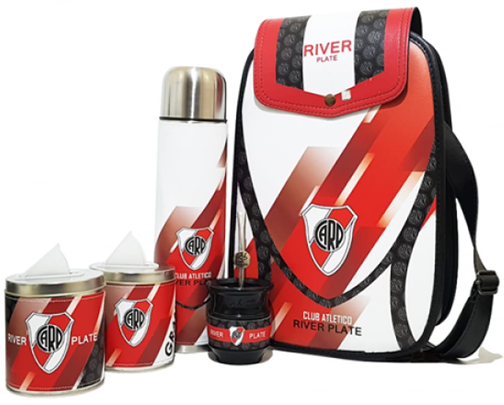 Mates River Plate Eco Leather Complete Set to Drink Yerba Mate Kit All Accesories Included: – Containers – Gourd (Cup) – Bombilla (Straw) – Thermos – Bag, White, Red, 34 X 23 X 12