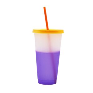 water cup, 720ml temperature mug fashionable color changing fixed ring straw lid type water bottle for kitchen purple one size