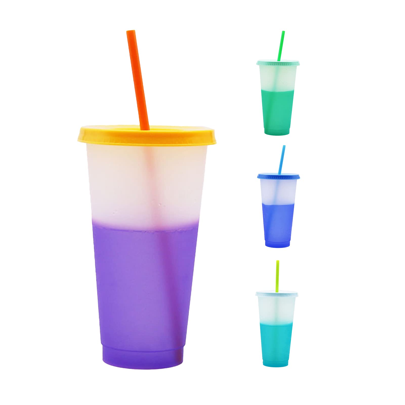 Water Cup, 720ml Temperature Mug Fashionable Color Changing Fixed Ring Straw Lid Type Water Bottle for Kitchen Purple One Size