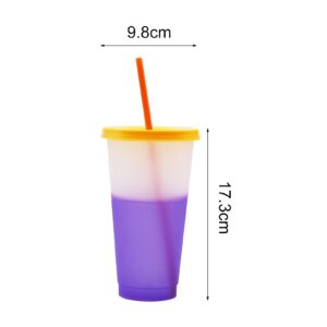 Water Cup, 720ml Temperature Mug Fashionable Color Changing Fixed Ring Straw Lid Type Water Bottle for Kitchen Purple One Size