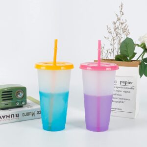 Water Cup, 720ml Temperature Mug Fashionable Color Changing Fixed Ring Straw Lid Type Water Bottle for Kitchen Purple One Size