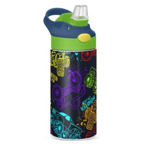 sletend colorful monster truck kids water bottle,12oz bpa-free vacuum insulated stainless steel water bottle leak proof & lightwieght for boys girls