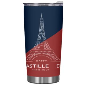 zgonohye 20oz insulated tumblers with lid happy bastille day eiffel tower france national day stainless steel double wall vacuum coffee tumbler cup travel mug gifts for hot or cold drinks