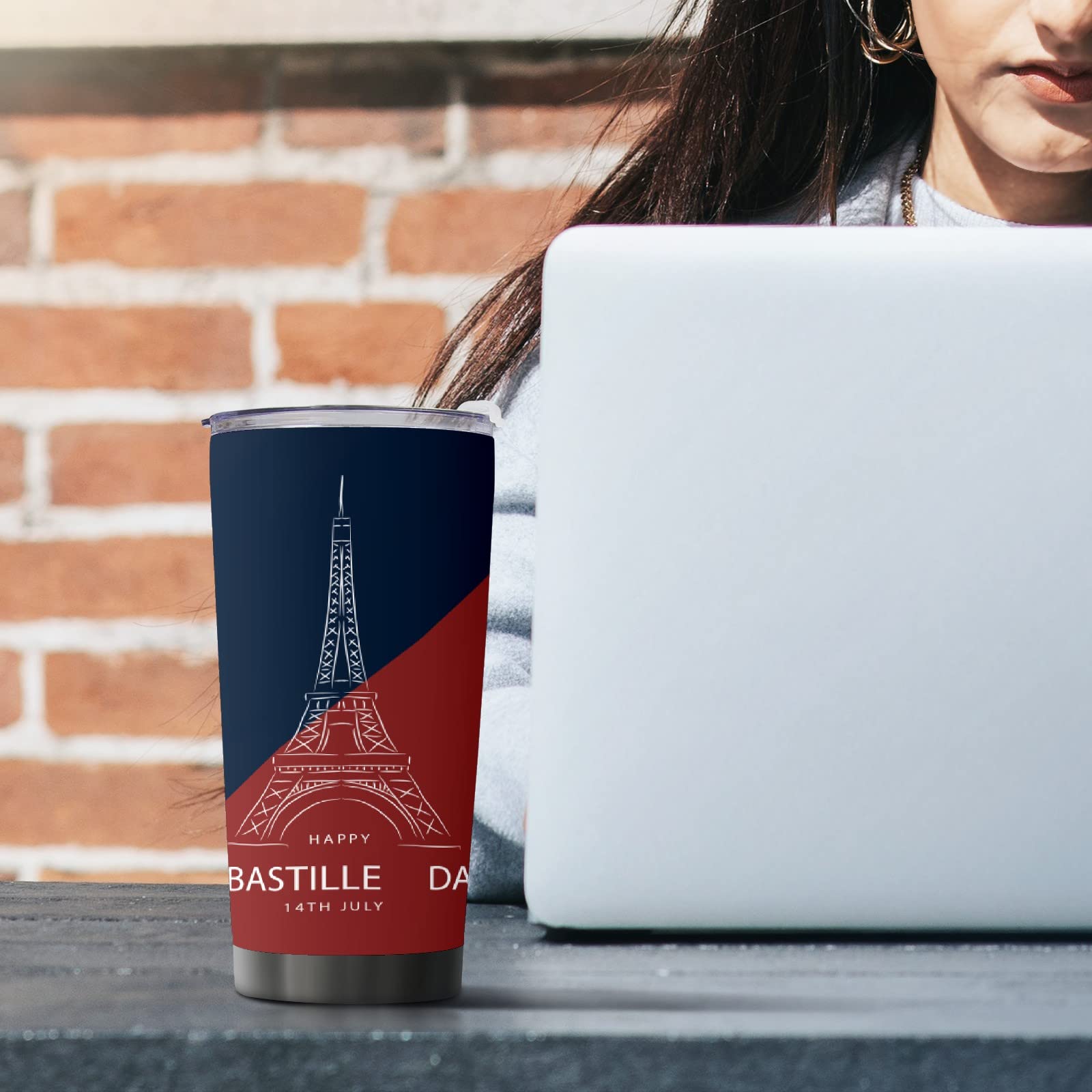 ZGONOHYE 20oz Insulated Tumblers with Lid Happy Bastille Day Eiffel Tower France National Day Stainless Steel Double Wall Vacuum Coffee Tumbler Cup Travel Mug Gifts for Hot or Cold Drinks