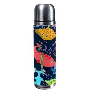 insulated water bottle,thermos for hot drinks,cartoon sea fish and plants,coffee thermos stainless steel water bottle