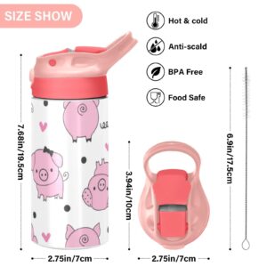 Cute Pig Kids Water Bottle, Vacuum Insulated Stainless Steel, Double Walled Leakproof Tumbler Travel Cup for Girls Boys Toddlers, 12 oz