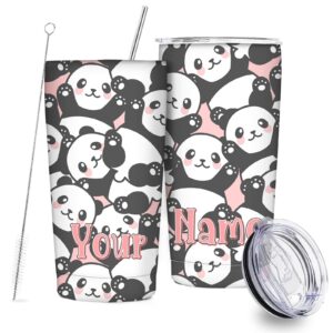 panda tumbler gifts, 20 oz tumblers with straw & lid double wall vacuum insulated printed cup, coffee wine water tea mug for women men couple teen boys girls birthday valentine’s day home office