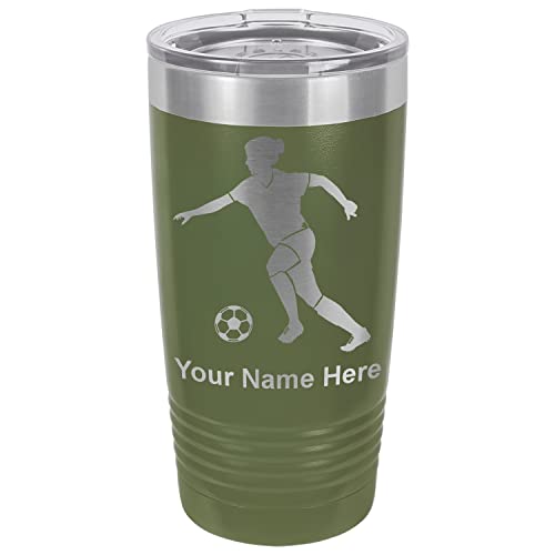 LaserGram 20oz Vacuum Insulated Tumbler Mug, Soccer Player Woman, Personalized Engraving Included (Camo Green)