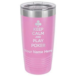 lasergram 20oz vacuum insulated tumbler mug, keep calm and play poker, personalized engraving included (light purple)