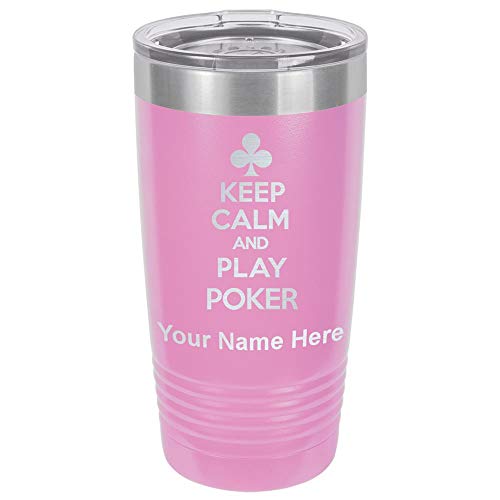 LaserGram 20oz Vacuum Insulated Tumbler Mug, Keep Calm and Play Poker, Personalized Engraving Included (Light Purple)