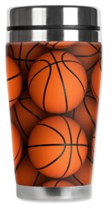 mugzie basketballs travel mug with insulated wetsuit cover, 16 oz, orange