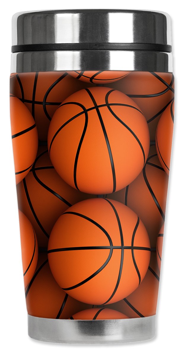 Mugzie Basketballs Travel Mug with Insulated Wetsuit Cover, 16 oz, Orange