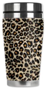 mugzie small leopard spots travel mug with insulated wetsuit cover, 16 oz, black