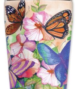 Mugzie Garden Butterflies Travel Mug with Insulated Wetsuit Cover, 16 oz, Black