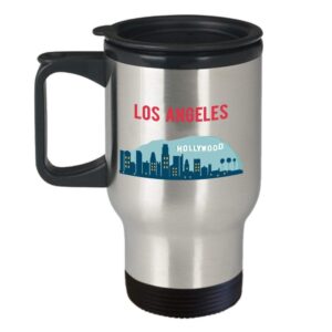 SpreadPassion Los Angeles Travel Mug- Funny Tea Hot Cocoa Coffee Insulated Tumbler Cup - Novelty Birthday Christmas Anniversary Gag Gifts Idea