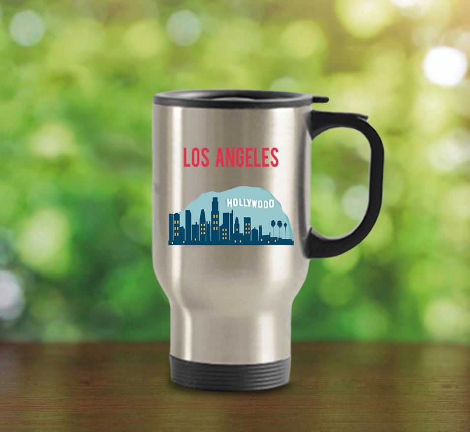 SpreadPassion Los Angeles Travel Mug- Funny Tea Hot Cocoa Coffee Insulated Tumbler Cup - Novelty Birthday Christmas Anniversary Gag Gifts Idea