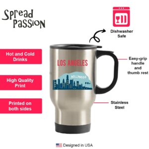 SpreadPassion Los Angeles Travel Mug- Funny Tea Hot Cocoa Coffee Insulated Tumbler Cup - Novelty Birthday Christmas Anniversary Gag Gifts Idea