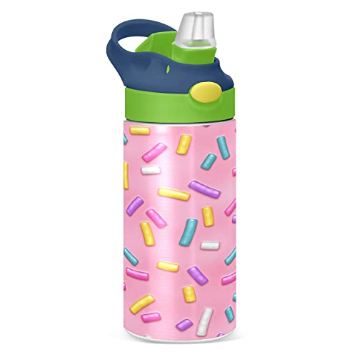 Kigai Pink Donut Glaze Kids Water Bottle, BPA-Free Vacuum Insulated Stainless Steel Water Bottle with Straw Lid Double Walled Leakproof Flask for Girls Boys Toddlers, 12Oz