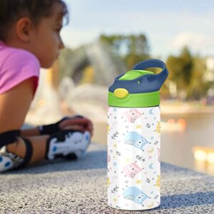 Kigai Cute Owls Kids Water Bottle, BPA-Free Vacuum Insulated Stainless Steel Water Bottle with Straw Lid Double Walled Leakproof Flask for Girls Boys Toddlers, 12Oz