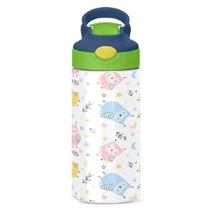 Kigai Cute Owls Kids Water Bottle, BPA-Free Vacuum Insulated Stainless Steel Water Bottle with Straw Lid Double Walled Leakproof Flask for Girls Boys Toddlers, 12Oz